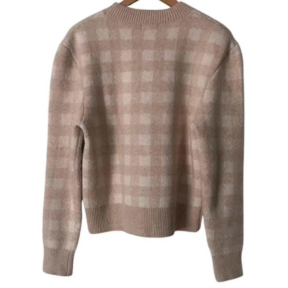 Evereve Womens Pullover Crew Neck Beige Collette Checkered Sweater, Small - Picture 6 of 8